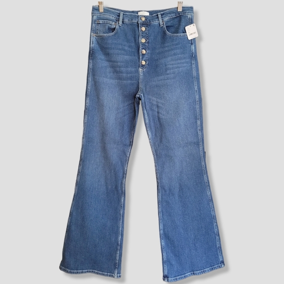 FREE PEOPLE BOYISH The Ricky Denim Stretch High-Rise Flare Jeans Blue - Picture 2 of 11